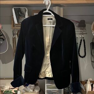 J. Crew Women's Dark Blue Velvet Blazer. Satin and pink inner lining.